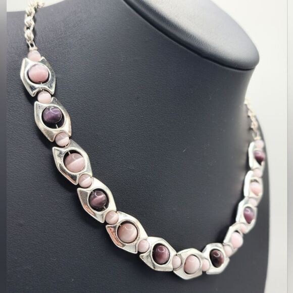 Retro unique Silver amethyst cats eye crystal necklace - Picture 3 of 6